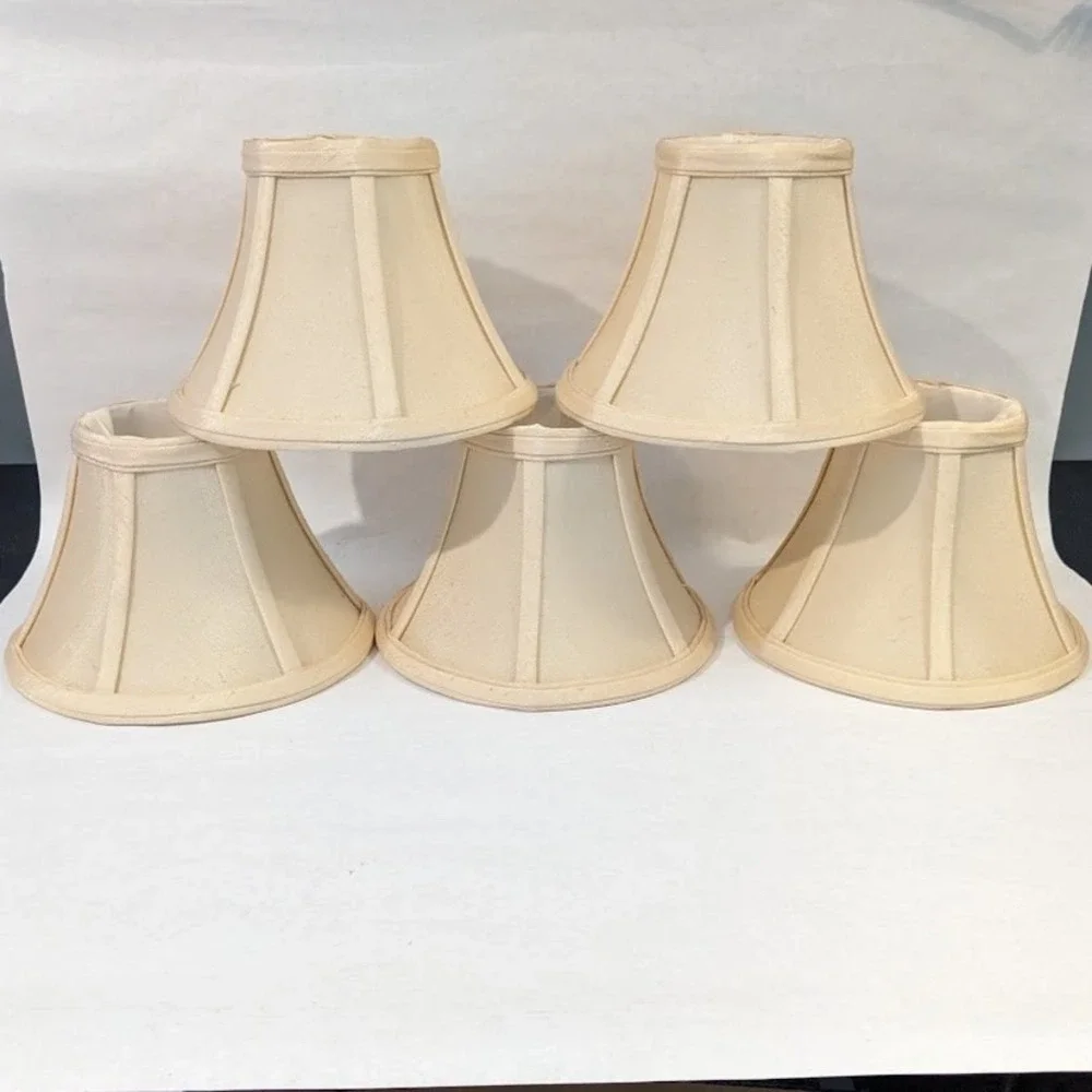 Set of 5 Cream Faux Silk Bell Chandelier Lamp Shades Clip On 5 Inch Off White